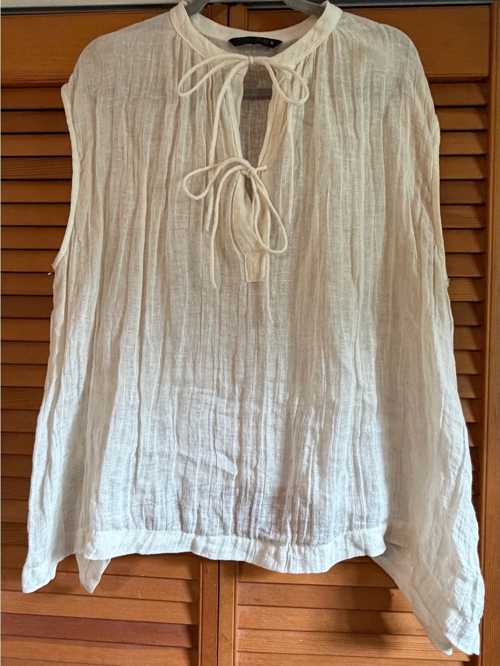 Zara White Linen Tie Front Draped Tunic Top L